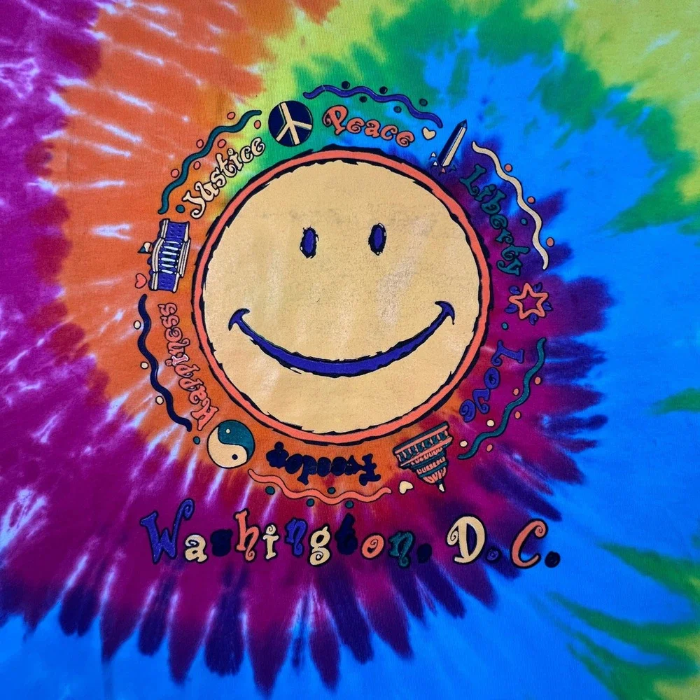 Delta Tie Dye T-Shirt Mens XXL Multi Washington DC Smiley Face Peace Hippie Boho